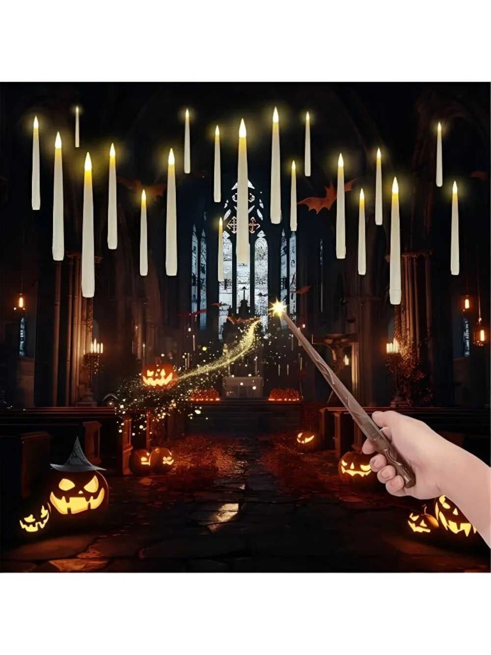 20PCS Floating Candles with Wand Remote, Flameless Hanging Taper